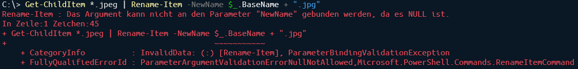 PowerShell Fehlermeldung Rename-Item ohne Skript Block.